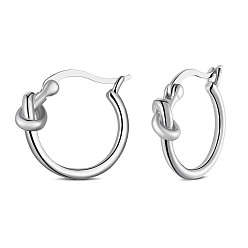 Platinum SHEGRACE Rhodium Plated 925 Sterling Silver Hoop Earrings, Ring with Knot, Platinum, 14.5x1.5mm