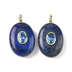 Ляпис-Лазурь Подвески из натурального лазурита и кубического циркония, овальные подвески с латунными петлями, золотые, окрашенные, 21.5x13x6.5 мм, отверстие : 1.8 мм