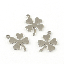 Stainless Steel Color Clover Smooth Surface 201 Stainless Steel Stamping Blank Tag Charms, Stainless Steel Color, 13x9.5x0.6mm, Hole: 1mm