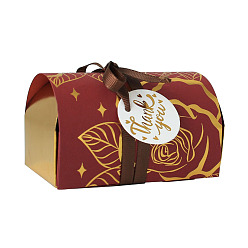 Dark Red Gold Stamping Floral Paper Candy Storage Box with Ribbon, Candy Gift Bags Christmas Party Wedding Favors Bags, Dark Red, 9.7x6.2x5.9cm