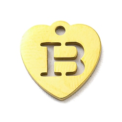 Letter B Ion Plating(IP) 304 Stainless Steel Pendant, Golden, Heart with Letter, Letter B, 12x12x1mm, Hole: 1.4mm
