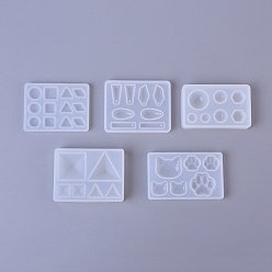White Silicone Molds, Epoxy Resin Casting Molds, For UV Resin, DIY Jewelry Craft Making, Geometric Figure & Cat & Bear Paw, White, 5pcs/set