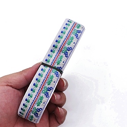 White 6.5M Ethnic Style Flat Embroidery Polyester Ribbons, Jacquard Ribbon, Garment Accessories, Flower Pattern, White, 1-1/4 inch(33mm), about 7.11 Yards(6.5m)/Bundle