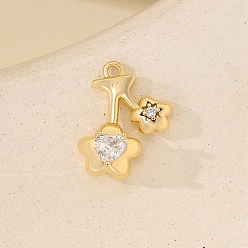 Золотой Подвески из металла с микропаве из кубического циркония, цветок, золотые, 16x15 мм