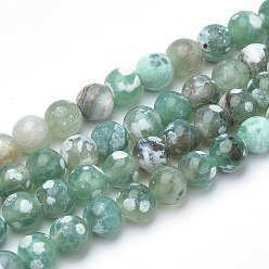 Light Sea Green Dyed Natural Fire Crackle Agate Beads Strands, Round, Light Sea Green, 8~8.5mm, Hole: 1mm, about 47pcs/strand, 15.5 inch
