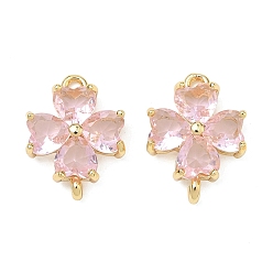 Розовый Подвески-клеверы из стекла ко Дню Святого Патрика, с реечной обшивкой латунными выводами, золотые, без кадмия и без свинца, долговечный, туманная роза, 15.5x11.5x3.5 мм, отверстие : 1.4 мм