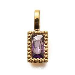 Темно-Фиолетовый 304 из нержавеющей стали амулеты горный хрусталь, ионное покрытие (ip), прямоугольник амулеты, темно-фиолетовый, 14.5x5.5x2.5 мм, отверстие : 4.5x2.5 мм