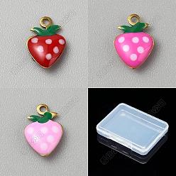 Color mezclado 30 piezas 3 colores 304 colgantes de acero inoxidable, encantos de fresa, con esmalte, dorado, color mezclado, 11.5x8x3 mm, agujero: 1.2 mm, 10 piezas / color