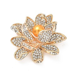 Золотой Броши-булавки из сплава со стразами, булавка для воротника женского пиджака, лотос, с имитацией жемчужина бисера, золотые, 37x44 мм