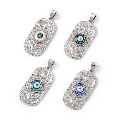 Mixed Color Natural Shell Pendants, Oval Charms with Evil Eye, Dyed, with Rack Plating Platinum Tone Brass Findings, Long-Lasting Plated, Mixed Color, 36x17x4mm, Hole: 6x4mm