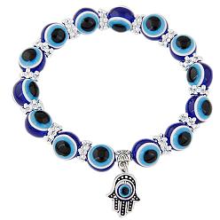 Resin 10mm Blue Blue Glass Evil Eye Beaded Bracelet with Fatima Hand and Demon Eye Charm for Women