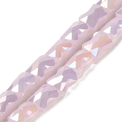 Pink AB Color Plate Glass Beads Strands, Imitation Jade, Faceted Bamboo Stick, Pink, 8x6x4mm, Hole: 1mm, about 70~71pcs/strand, 22.05 inch(56cm)