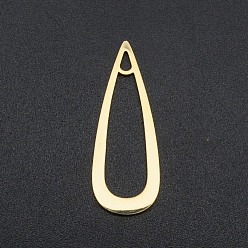 Real 18K Gold Plated 201 Stainless Steel Pendants, Teardrop Charm, Laser Cut, Real 18K Gold Plated, 29x11x1mm, Hole: 1.8mm