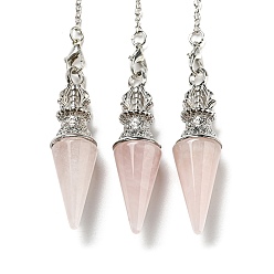 Rose Quartz Natural Rose Quartz Pointed Dowsing Pendulums, with Rack Plating Platinum Plated Brass Findings, Cadmium Free & Lead Free, 230mm, Hole: 1.6mm