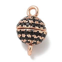 Черный Стойка покрытие круглая латунь микропаве кубический цирконий магнитные застежки, долговечный, без свинца и без кадмия, розовое золото , чёрные, 10x6 мм, отверстие : 1.5 мм