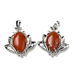 Красный Камень Природные красной яшмы подвески, подвески-цветы со стойкой, фурнитура из латуни, платина, без кадмия и без свинца, 37x35x10 мм, отверстия : 8x5 mm и 1.6 мм