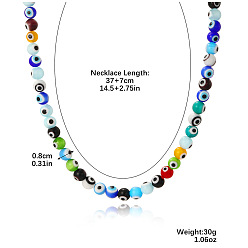 N2304-3 Round Bead Eyes Colorful Glass Beaded Necklace for Women with Lock Collarbone Chain