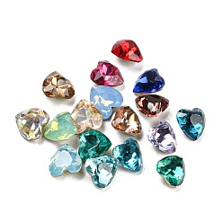 Mixed Color K9 Glass Cabochons, Pointed Back & Back Plated, Faceted, Heart, Mixed Color, 6x6x3mm