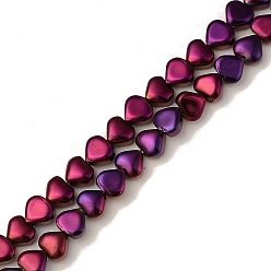 Purple Plated Electroplate Glass Beads Strands, Full Plated, Heart, Purple Plated, 6x6.5x4mm, Hole: 0.8mm, about 113pcs/strand, 24.41 inch(62cm)