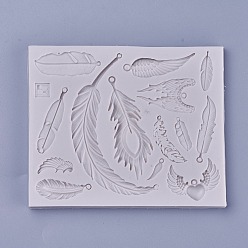 Light Grey Food Grade Silicone Molds, Fondant Molds, For DIY Cake Decoration, Chocolate, Candy, UV Resin & Epoxy Resin Jewelry Making, Feather, Light Grey, 123x100x6mm