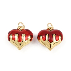 (123L) Белый крем непрозрачный блеск Латунь эмаль подвески, сердце прелести, с прыжковых колец, стойки покрытие, реальный 18 k позолоченный, без свинца и без кадмия, долговечный, огнеупорный кирпич, 15.5~16x15x8 мм, отверстие : 3.4 мм