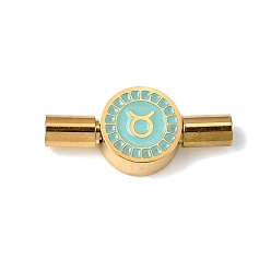 Аквамарин Штыковые застежками из нержавеющей стали, с эмалью, плоский круглый с созвездиями, золотые, круглое отверстие, аквамарин, 304 мм, отверстие : 22x10x5 мм