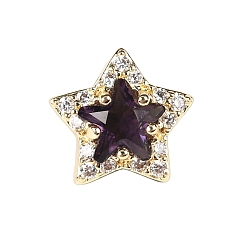 Индиго Латунные микро проложить кубического циркония бусы, звезда, с кристаллическим цирконием, реальный 18 k позолоченный, может камень рождения, индиговые, 10x10x7.5 мм, отверстие : 2x2 мм