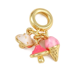 Гриб Латунные эмалированные европейские подвески с подвесками, Подвески с большими отверстиями, реальный 18 k позолоченный, стойки покрытие, долговечный, без кадмия и без свинца, розовые, грибы и мороженое, 25 мм, отверстие : 5.5 мм