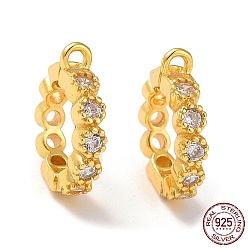 Real 18K Gold Plated 925 Sterling Silver Micro Pave Cubic Zirconia Twister Clasps, Ring, Real 18K Gold Plated, 12x2.5x10mm, Hole: 1mm, Inner Diameter: 6.7mm
