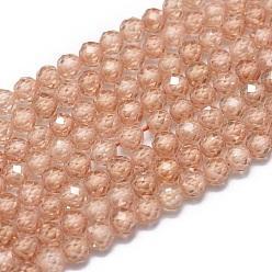 Bisque Cubic Zirconia Beads Strands, Faceted, Round, Bisque, 4mm, Hole: 0.8mm, about 91pcs/strand, 15 inch(38cm)