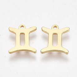 Gemini Ion Plating(IP) 304 Stainless Steel Charms, Constellation, Golden, Gemini, 9.5x8x1mm, Hole: 0.8mm