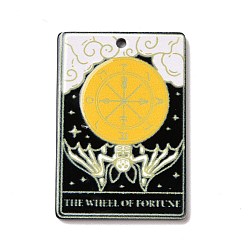 Orange Printed Acrylic Pendants, Rectangle with Tarot Pattern, The Wheel of Fortune X, 39.5x27x2mm, Hole: 1.8mm