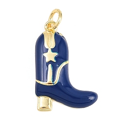 Темно-Синий Латунь эмаль подвески, подвески в виде ковбойских сапог/туфель, долговечный, стойки покрытие, без свинца и без кадмия, реальный 18 k позолоченный, темно-синий, 20.5x14x3 мм, отверстие : 3.4 мм