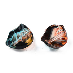 Medium Turquoise Transparent Spray Painted Glass Beads, Two Tone, Dumplings, Medium Turquoise, 10x13x9mm, Hole: 1.2mm