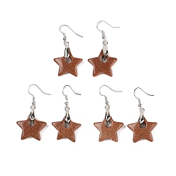 Камень с Пылевым Золотом Серьги из синтетического золота, с латунными крючками для сережек, без свинца и без кадмия, звезда, 44x22.5 мм