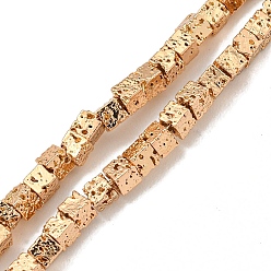 Светло-Золотое Покрытие Гальванические бусины из натуральной лавы, кубические, свет позолоченные, 2~2.5x2~2.5x2~2.5 мм, отверстие : 0.8 мм, около 177 шт / нитка, 15.75'' (40 см)