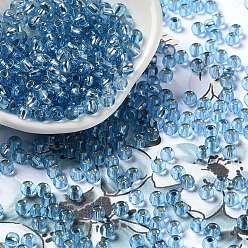 Dodger Blue Glass Seed Beads, Silver Lined, Round Hole, Round, Dodger Blue, 4x3mm, Hole: 1.2mm, 6429pcs/pound