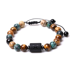 Taureau Bracelets de perles tressées en pierres précieuses naturelles, bracelet constellation en verre, taurus, 7-1/4~7-1/2 pouce (18.5~19 cm)