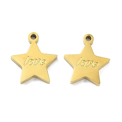 Real 18K Gold Plated Ion Plating(IP) 316L Surgical Stainless Steel Charms, Star with Word Love Charm, Real 18K Gold Plated, 11x10x1.5mm, Hole: 1mm