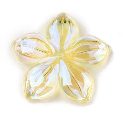 Светло-хаки Uv акриловые покрытия бусины, радужный, цветок, светлый хаки, 36x38x6.5 мм, отверстие : 1.5 мм