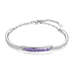 Platinum SHEGRACE Brass Bangles, with Grade AAA Cubic Zirconia and Austrian Crystal, Platinum, 6 inch(15cm)