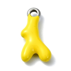 Желтый 304 подвески из нержавеющей стали, с эмалью, Подвеска из коралловой ветки и рога, желтые, 18.5x9.5x4 мм, отверстие : 2.3 мм