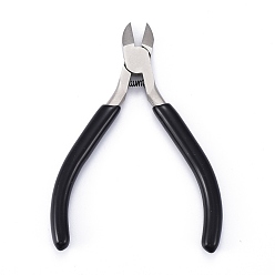 Black 50# Carbon Steel Jewelry Pliers, Side Cutting Pliers, Side Cutter, Ferronickel, with Plastic Handle, Black, 10.9x4.9x0.85cm