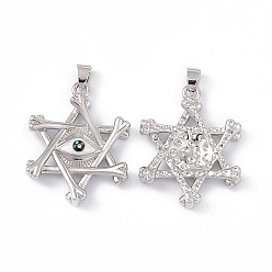 White Natural Shell Pendants, Pentagram Charms with Eye, Dyed, with Rack Plating Platinum Tone Brass Findings, Long-Lasting Plated, White, 35x28x5mm, Hole: 6X4.5mm