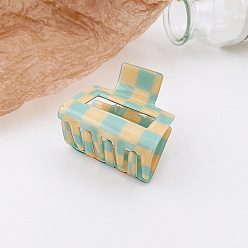 Sky Blue Tartan Pattern Cellulose Acetate(Resin) Hair Claw Clips, Non Slip Jaw Clamps for Girl Women, Sky Blue, 45x50mm