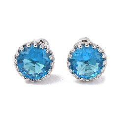 Темно-Голубой Серьги-гвоздики с латунным покрытием и одинарным кубическим цирконием, долговечный, карат круглой формы, платина, глубокое синее небо, 9 мм