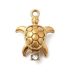 Кристалл 304 подвески из нержавеющей стали с микропаве из стразов, черепаховые чары, ионное покрытие (ip), реальный 18 k позолоченный, кристалл, 19x14x6.5 мм, отверстие : 1.4 мм