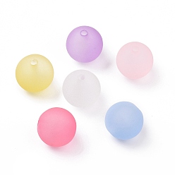 Couleur Mélangete Perles acryliques transparentes, de Style caoutchouté, givré, ronde, couleur mixte, 16x15mm, Trou: 2.8mm