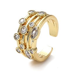 Real 18K Gold Plated Rack Plating Brass Micro Pave Cubic Zirconia Open Cuff Rings, Oval, Lead Free & Cadmium Free, Long-Lasting Plated, Real 18K Gold Plated, Inner Diameter: 18mm