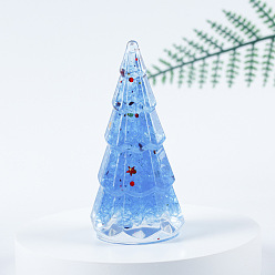 Aquamarine Resin Christmas Tree Display Decoration, with Natural Aquamarine Chips inside Statues for Home Office Decorations, 45x40x86mm